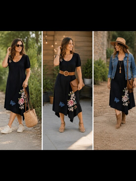 Johnny Was Dresses & Skirts - Johnny was Asymmetrical Black Embroidered Dress Size M